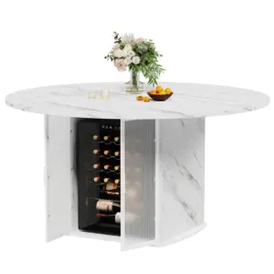 Round Dining Table with Fridge Space, White Faux Marble
