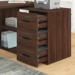 L Shaped 360 Rotating Computer Desk with 3 Drawers, Walnut_10