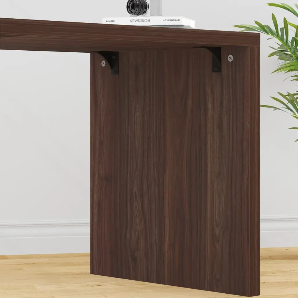L Shaped 360 Rotating Computer Desk with 3 Drawers, Walnut_11