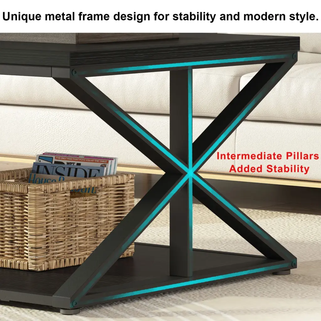 2 Tier Coffee Table with Shelf, Black Oak, 47 Inch_07